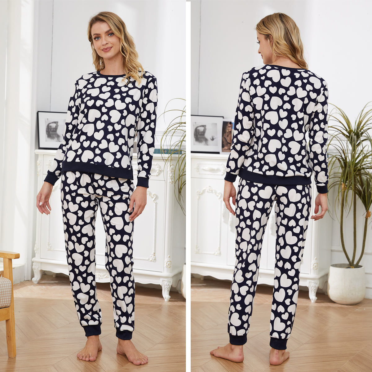 Womens Cream Hearts Pyjamas Set