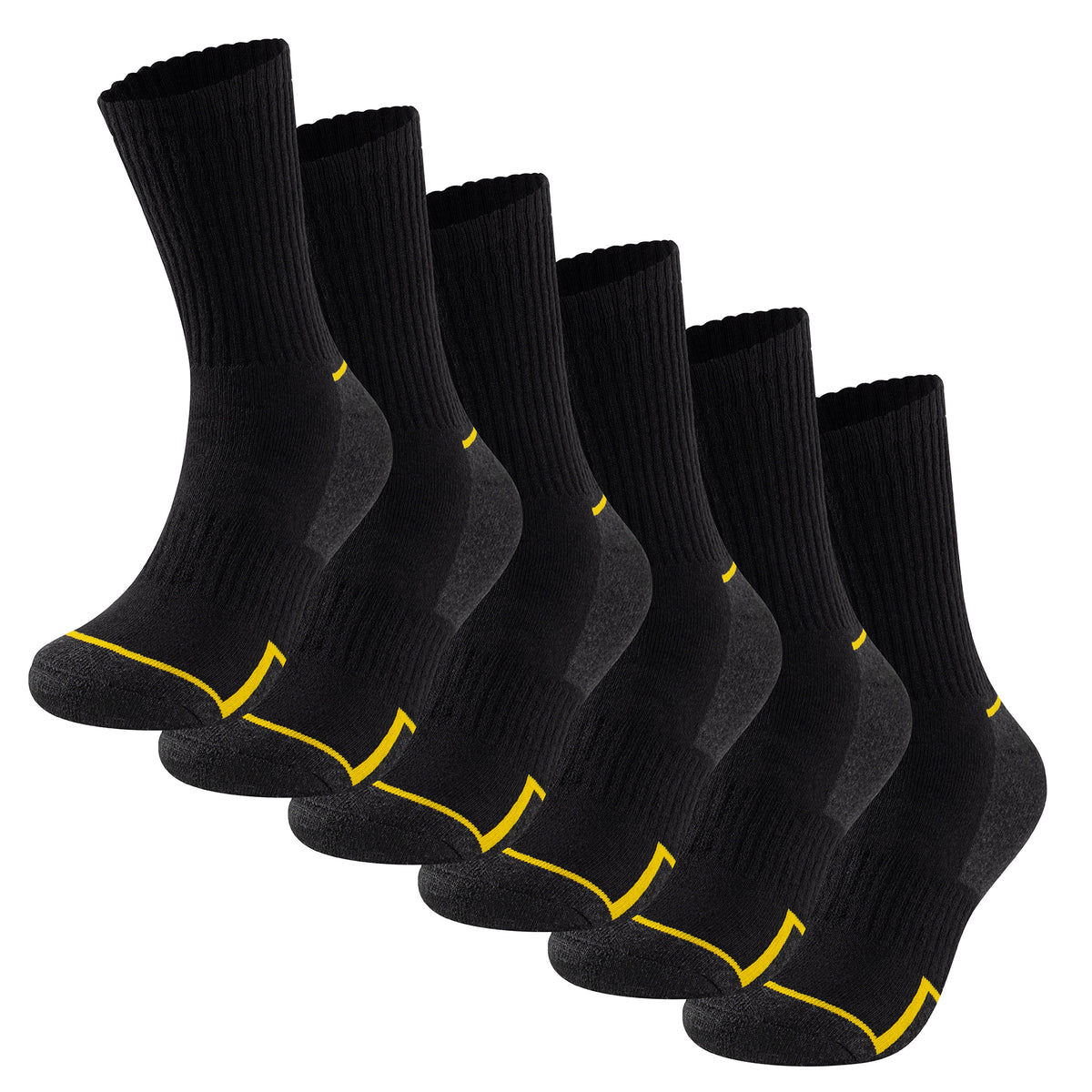 Mens 6 Pack Premium Cotton Blend Yellow Stripe Work Socks