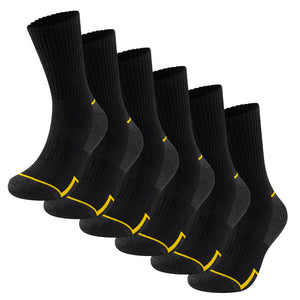 Mens 6 Pack Premium Cotton Blend Yellow Stripe Work Socks