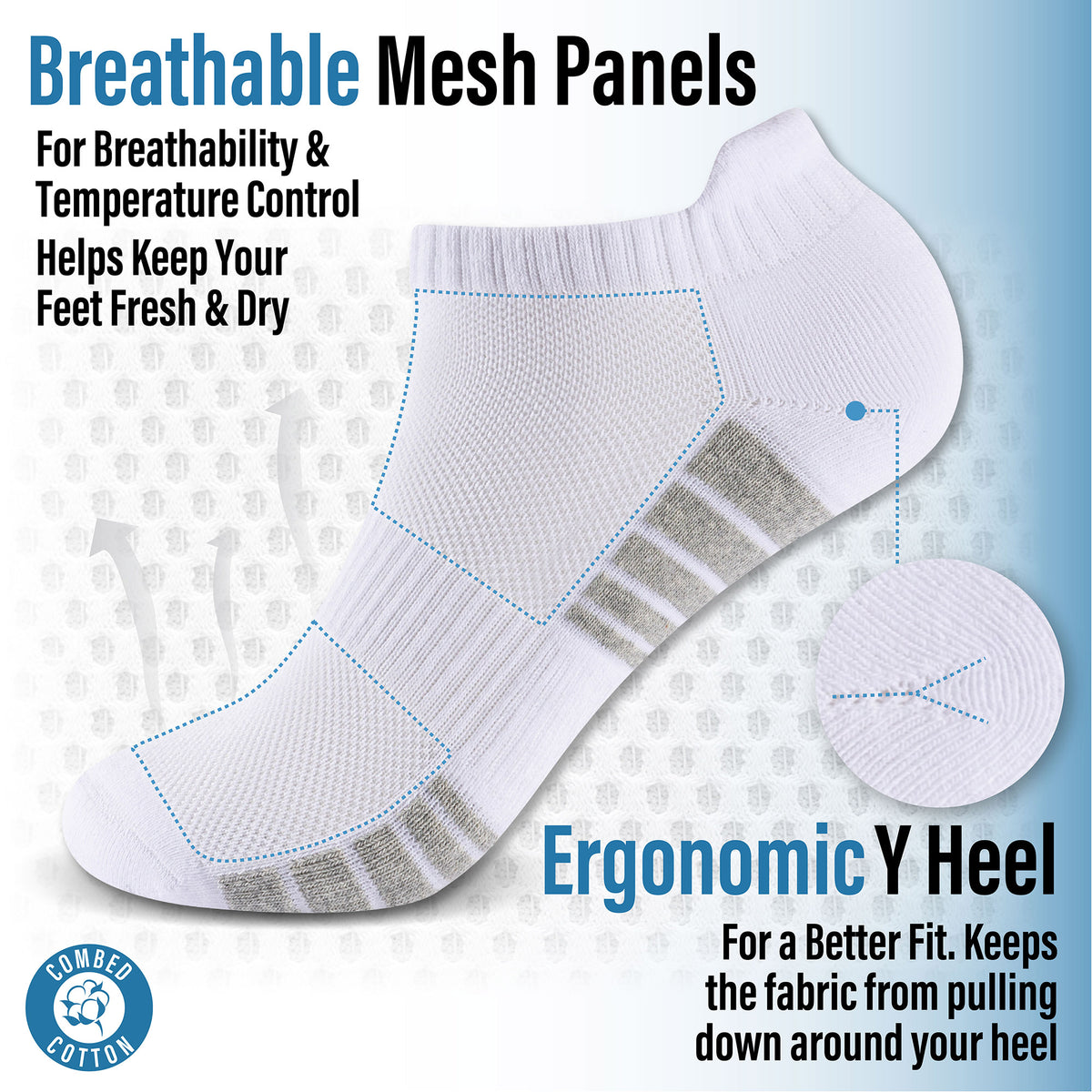 Womens 6pk Striped Half Terry White Trainer Socks