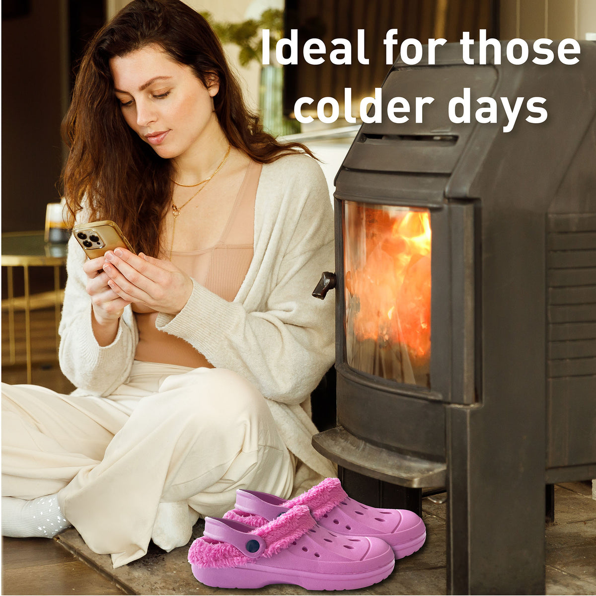 Womens Fleece Lined Clogs Berry