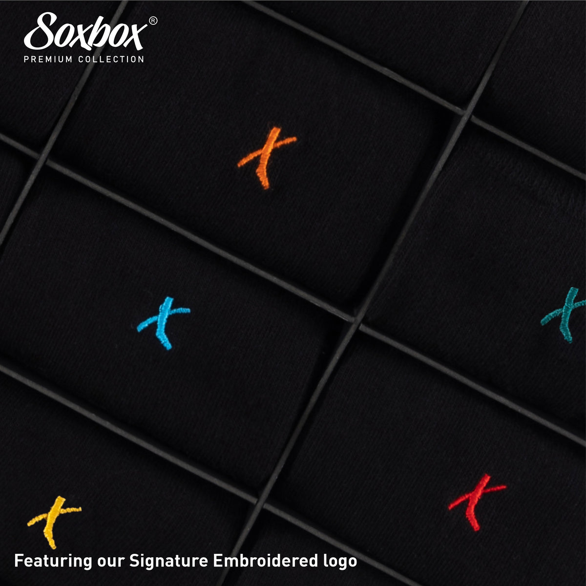 Mens 12PK Black Embroidery Socks - Soxbox