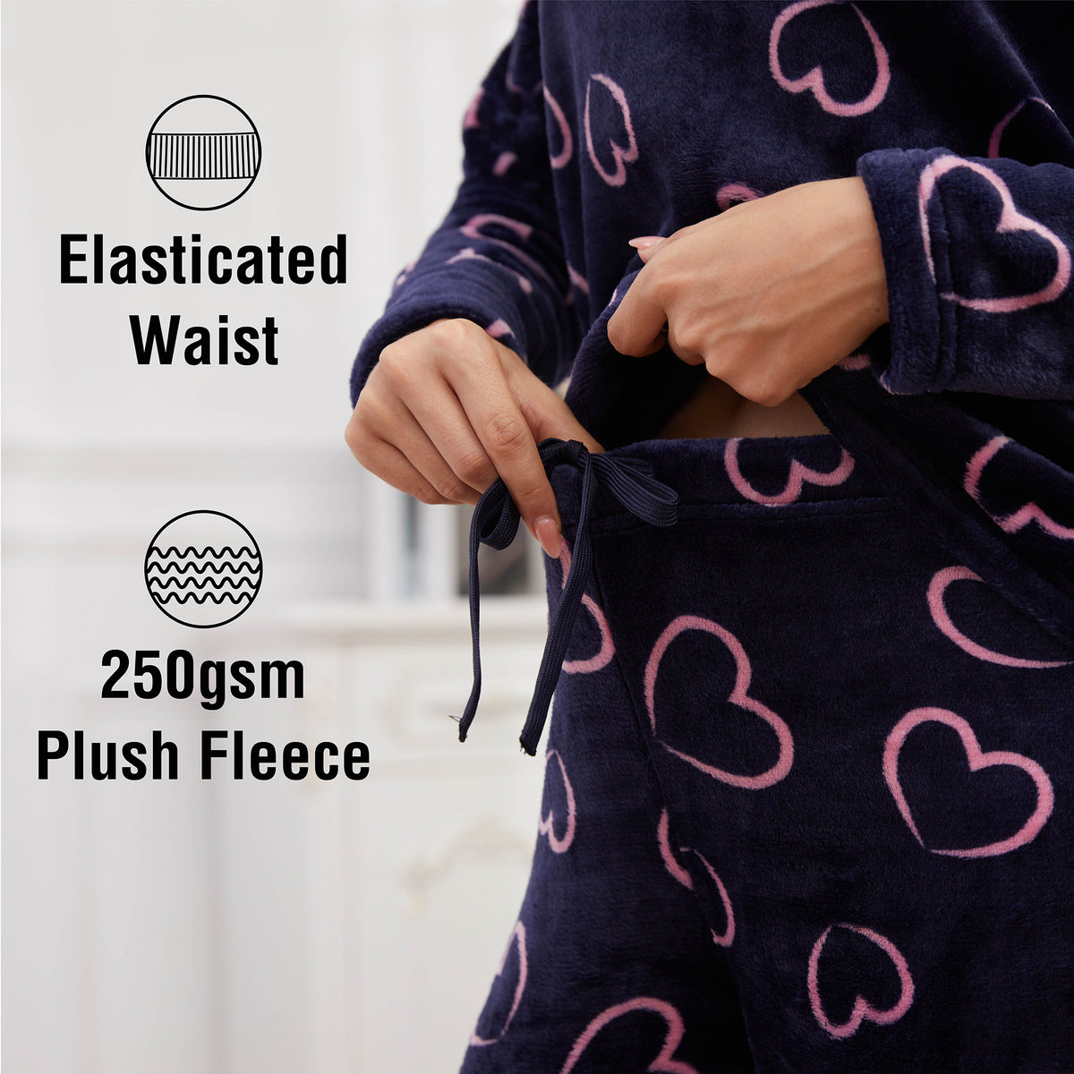 Ladies Navy Flannel Fleece Pyjama Set