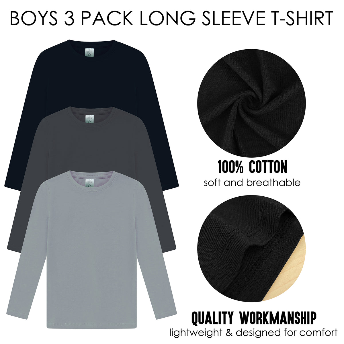 Boys 3 Pack LS T- Shirt Assorted 1