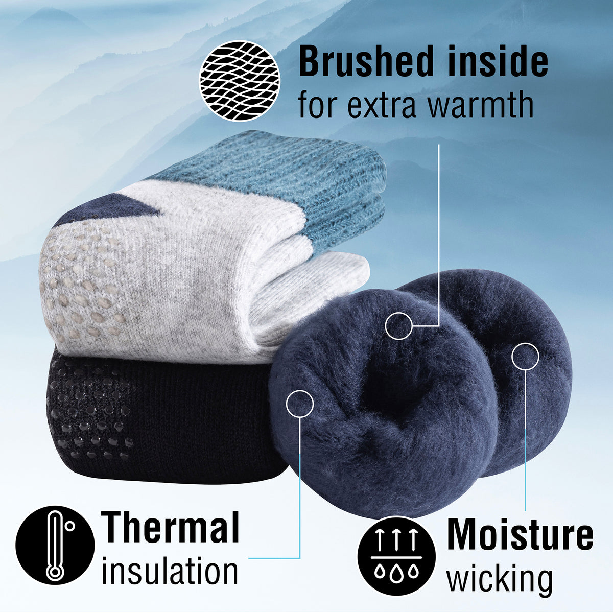 Mens 3 Pack Brushed Lounge Socks Colour Block