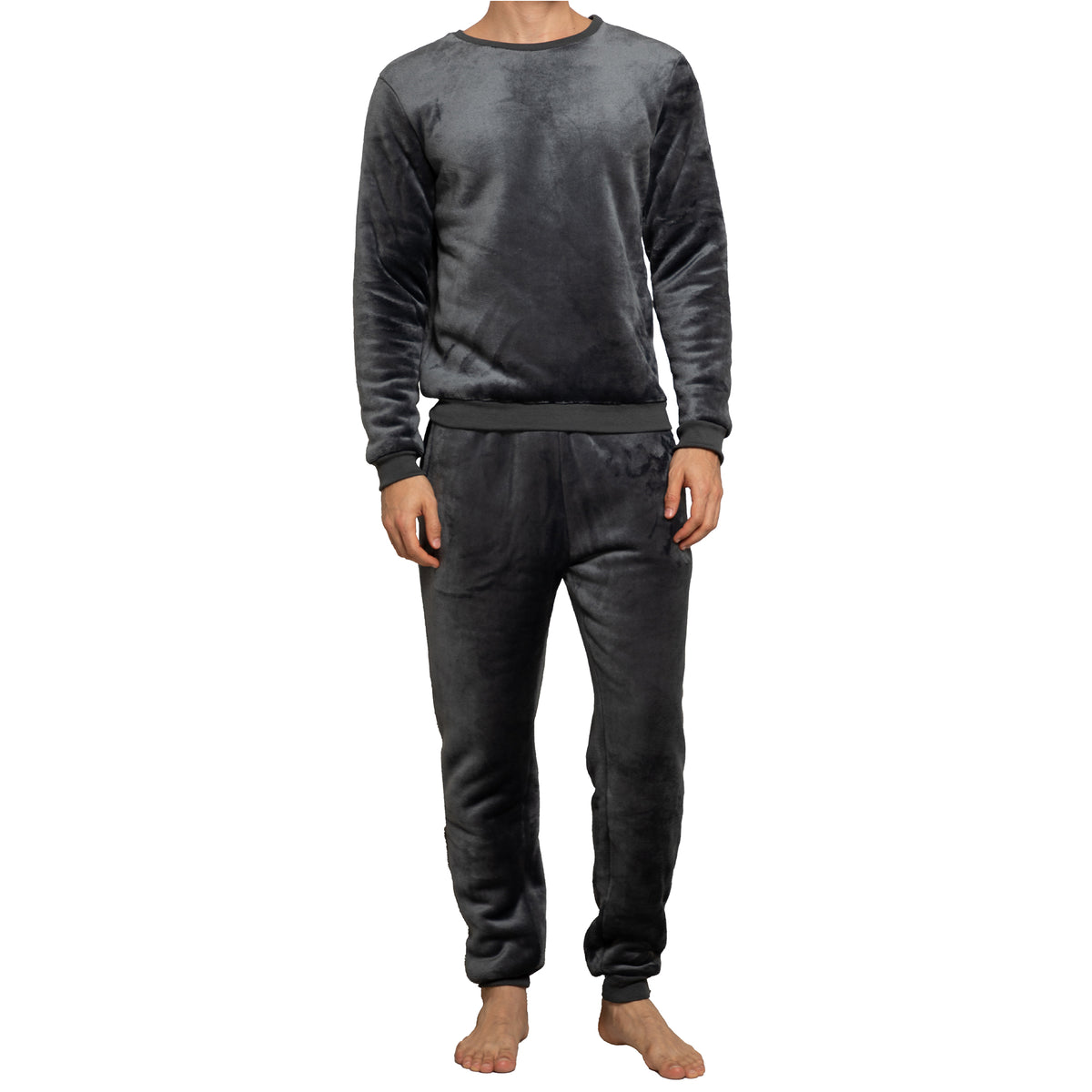 Mens Flannel & Sherpa Lined Black/Red LS Pyjamas Set
