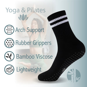 Ladies 4pk Bamboo Yoga/Pilates Black Ankle Socks