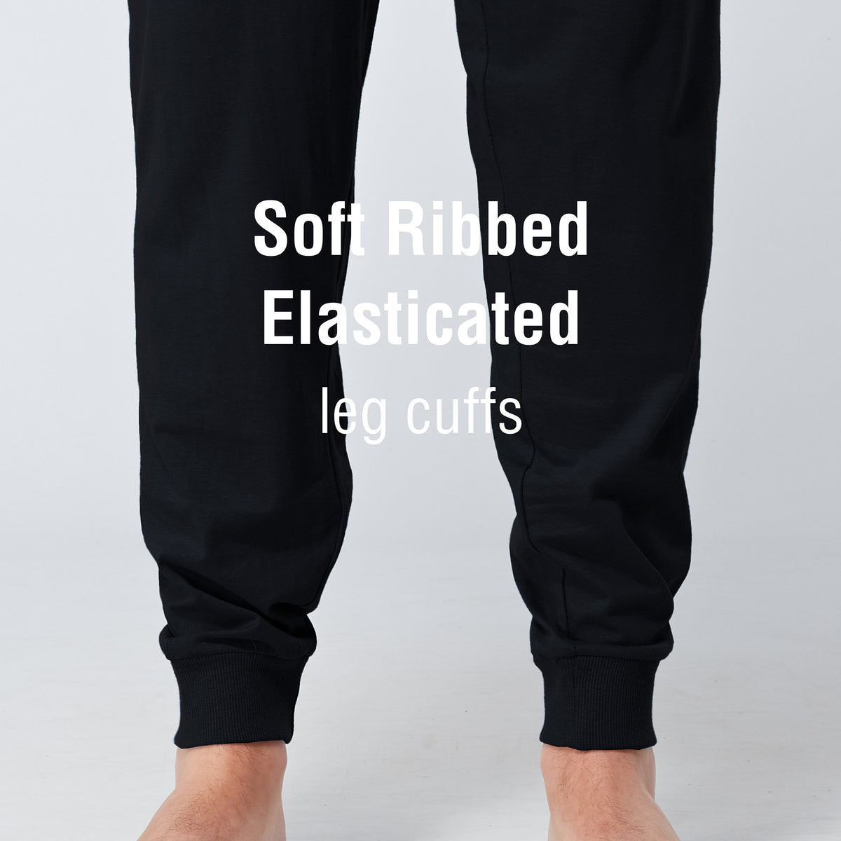 Black Cuffed Lounge Pants With Ribbed Waistband