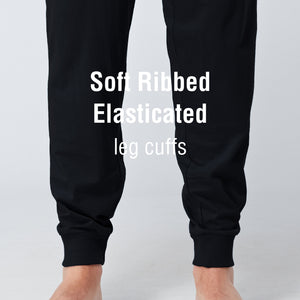 Black Cuffed Lounge Pants With Ribbed Waistband