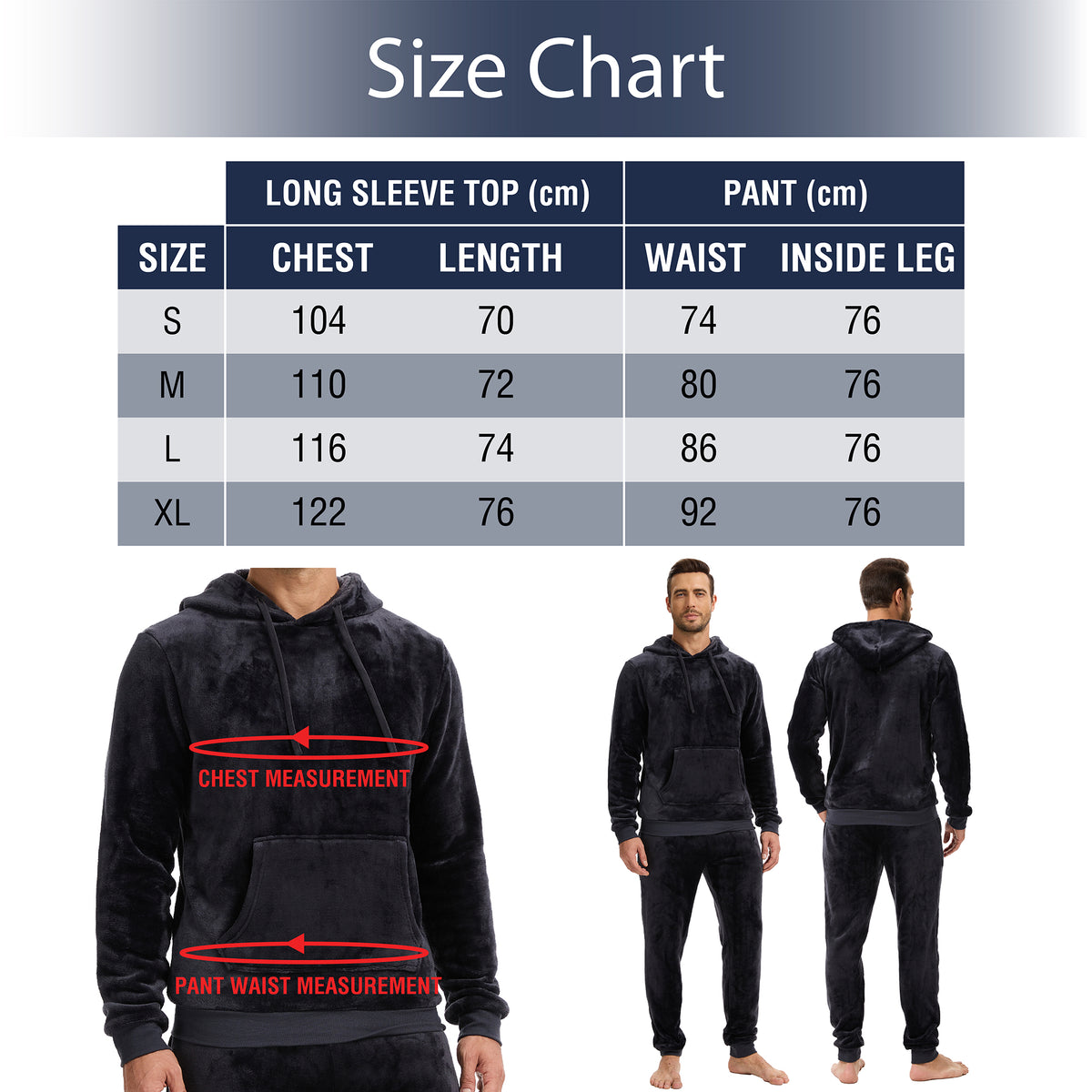 Mens Flannel & Sherpa Lined Black/Red LS Pyjamas Set