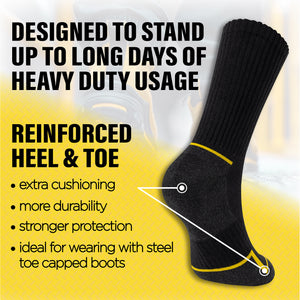 Mens 6 Pack Premium Cotton Blend Yellow Stripe Work Socks
