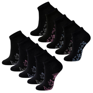 Womens 10 Pack Trainer Liner Socks (Butteryfly/Floral)