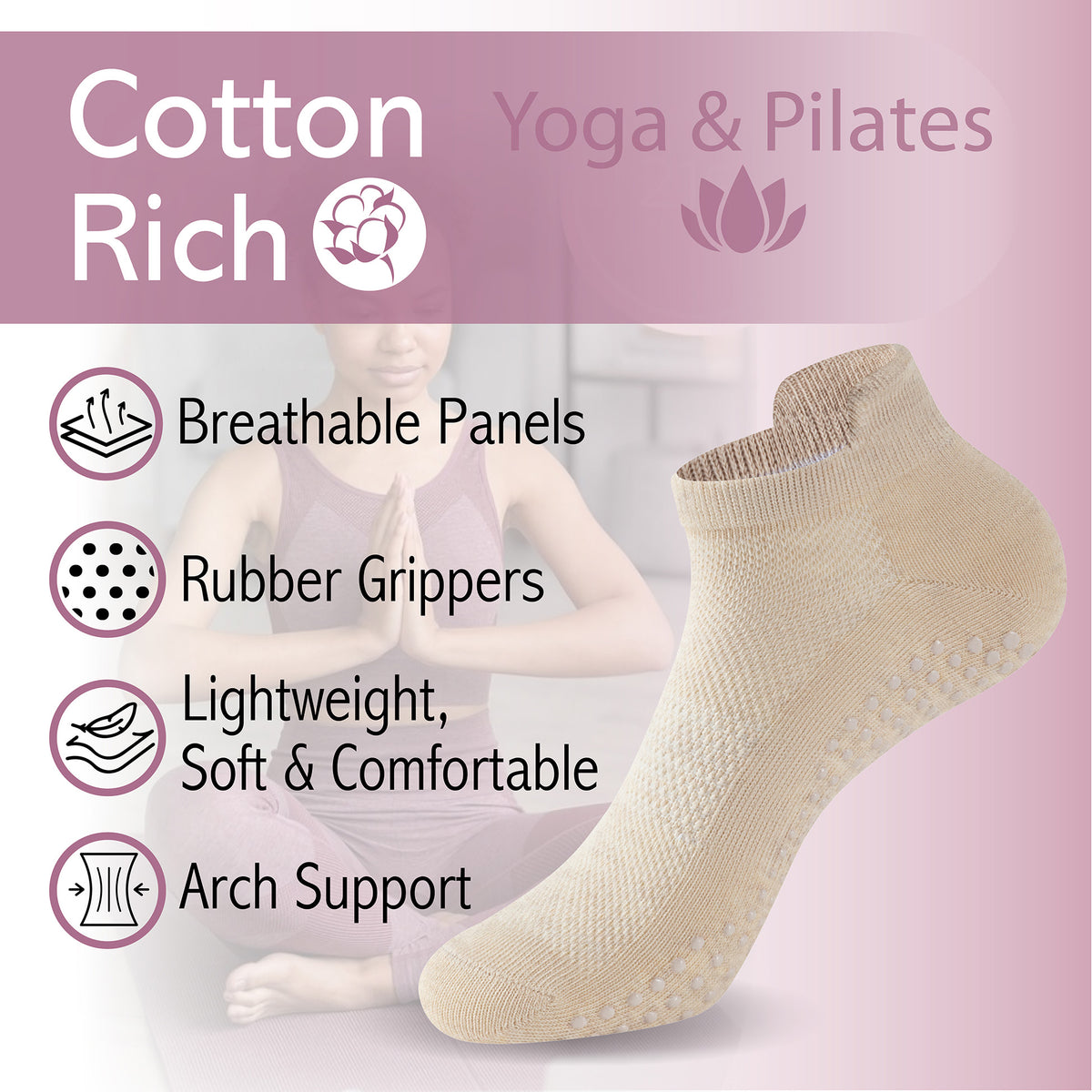 Womens 4pk Yoga & Pilates Neutral Trainer Socks