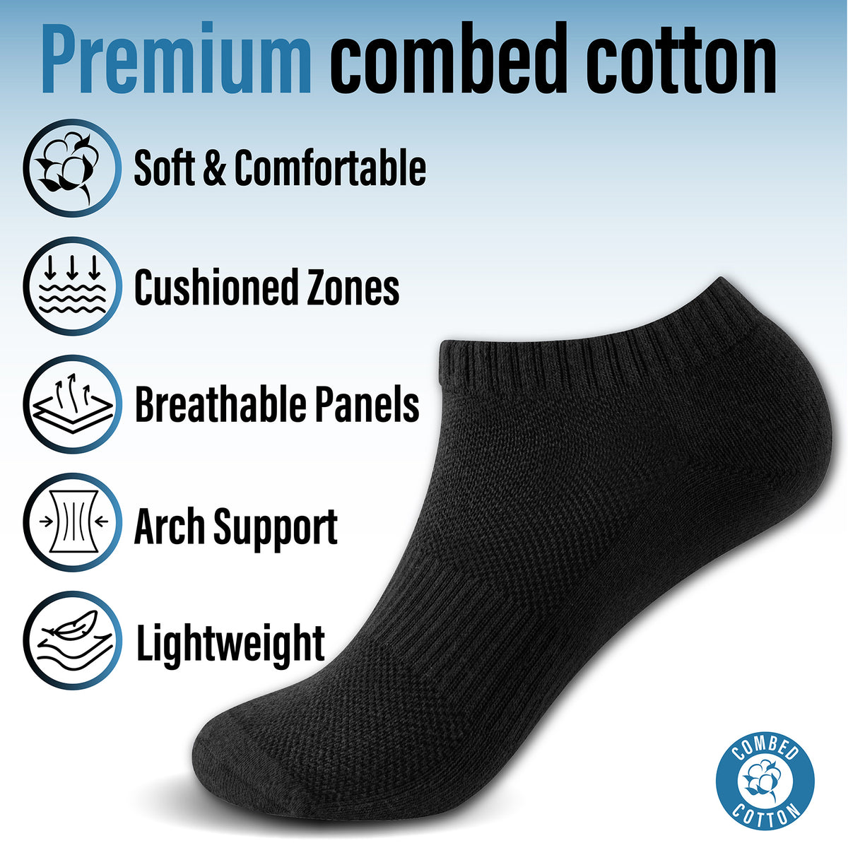 Mens 12pk Half Terry Black Trainer Socks