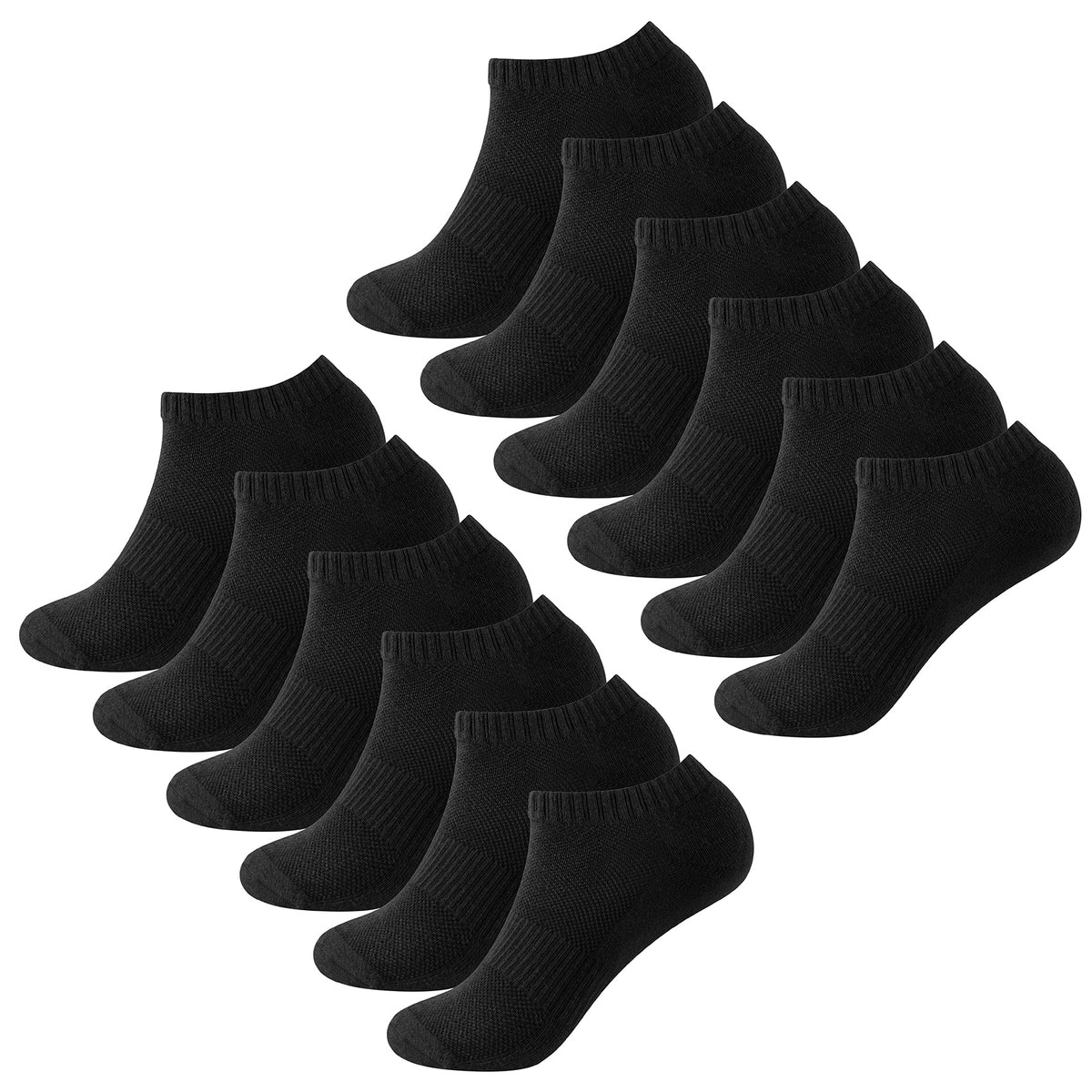 Womens 12pk Half Terry Black Trainer Socks