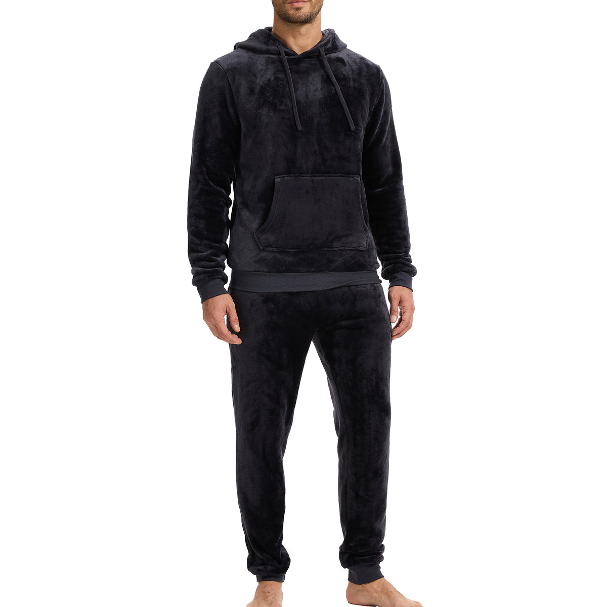 Mens Flannel & Sherpa Lined Black/Red LS Pyjamas Set