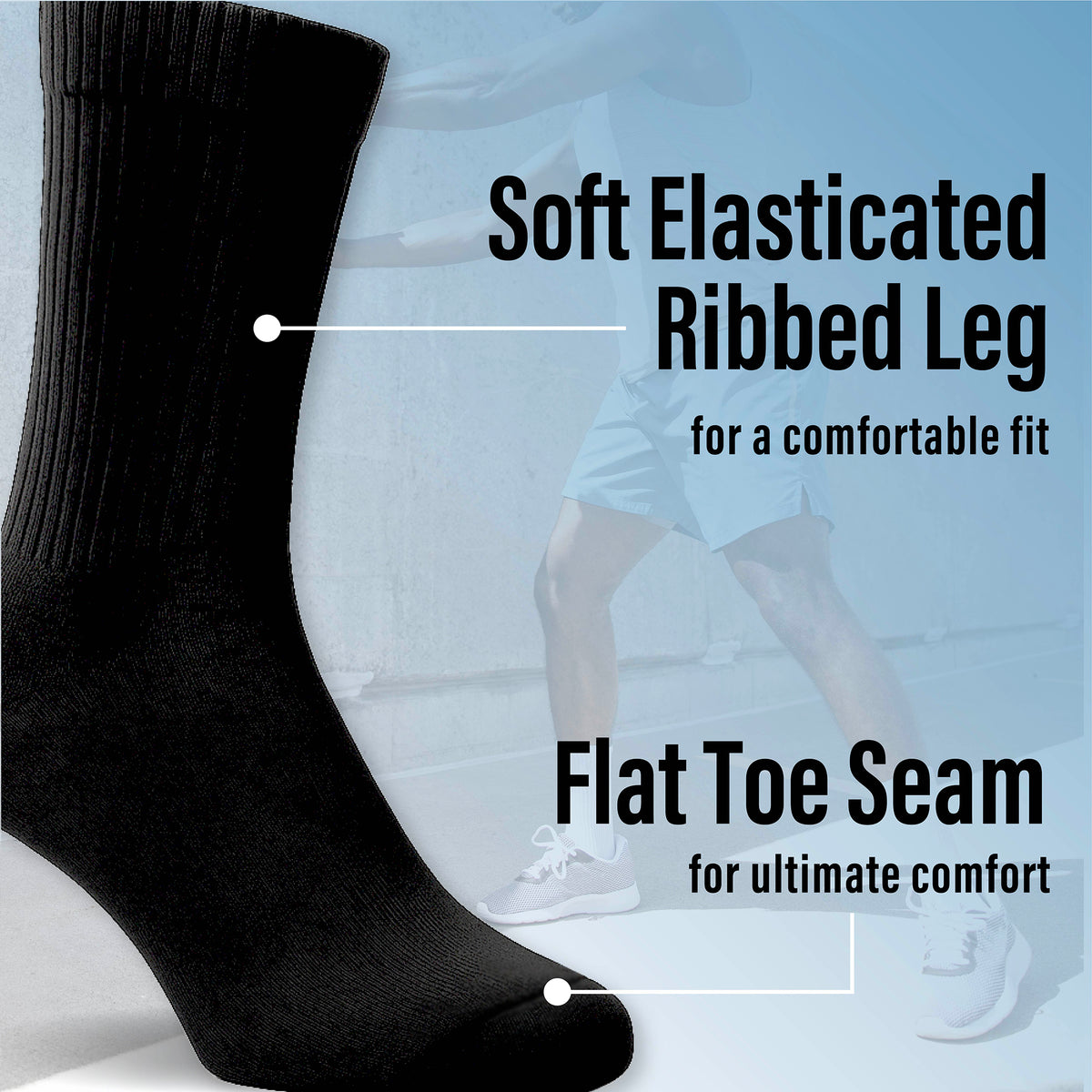 Mens 20PK Terry Black Sports Socks