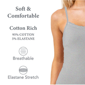 Ladies 1pk Lace Trim Cami Vest Grey Marl