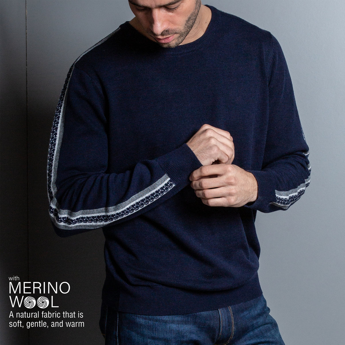 Side Stripes Crew Jumper with Merino Wool