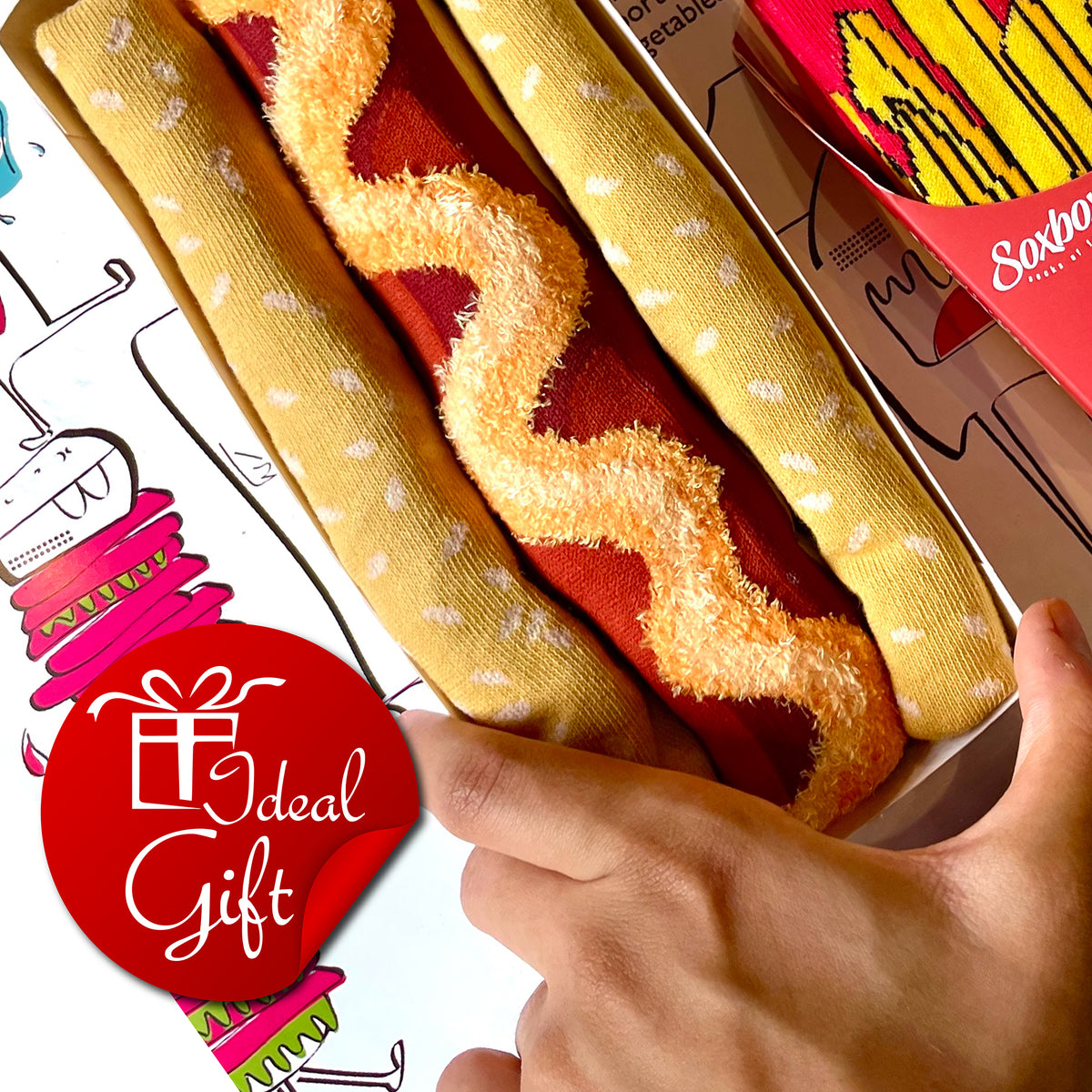 Mens 2pk Soxbox Hotdog Novelty Socks