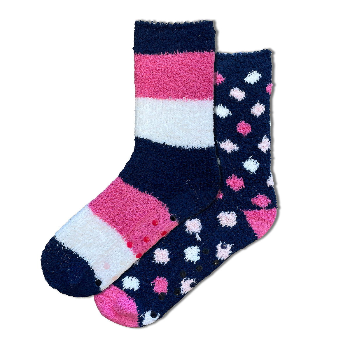 Ladies Dots/Stripes Supersoft Fluffy Cosy Socks 2 Pack