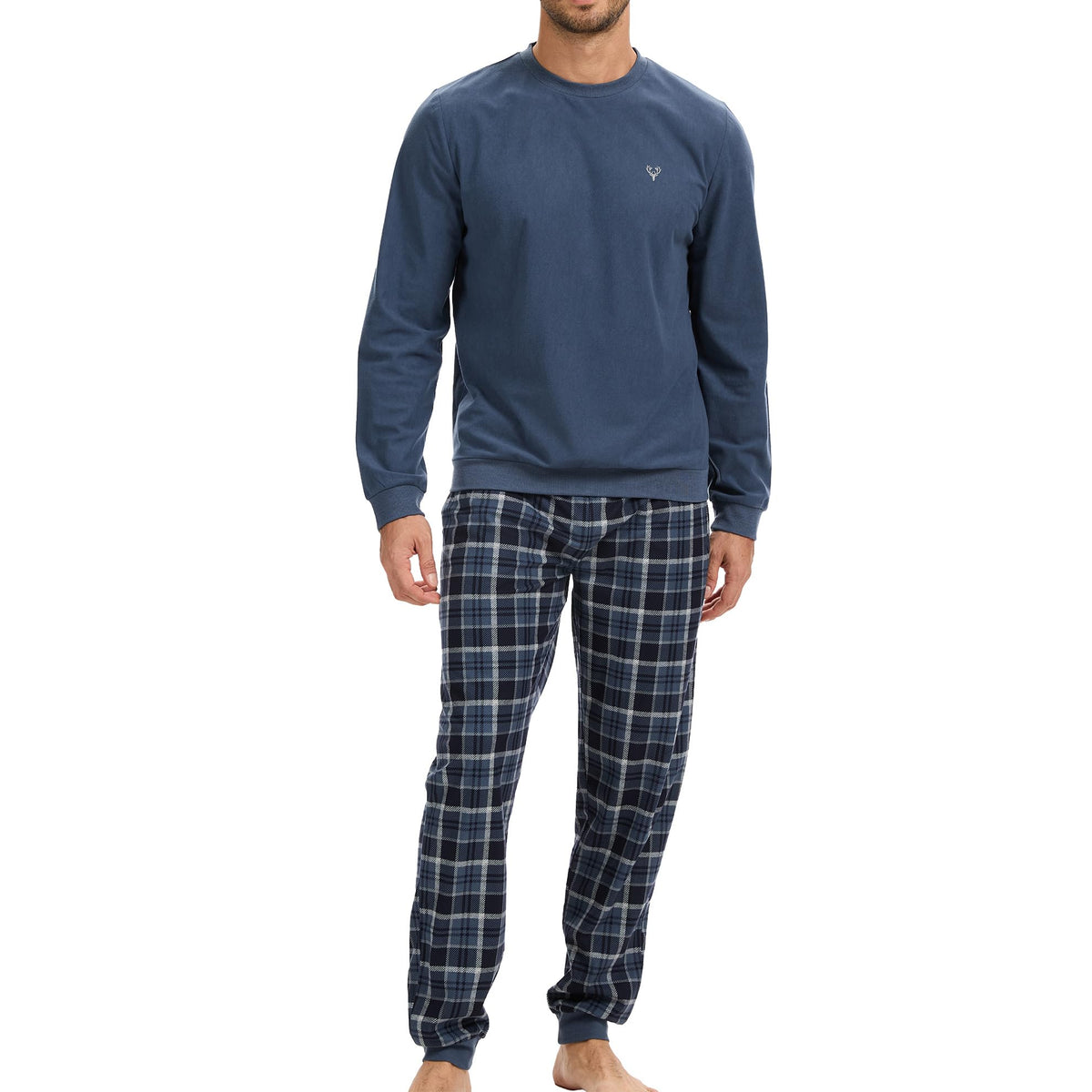 Mens Blue Checked Pyjama Set 