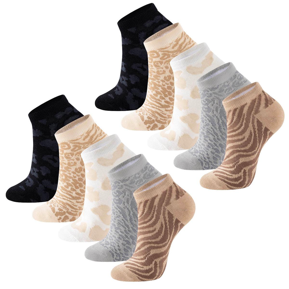Womens 10 Pack Trainer Liner Socks (Animal - Assorted)