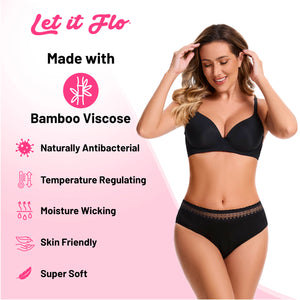 Womens Black 4 Pack Period Briefs (Lace)