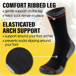 Mens 6 Pack Premium Cotton Blend Contrast Stripe Black Work Socks 