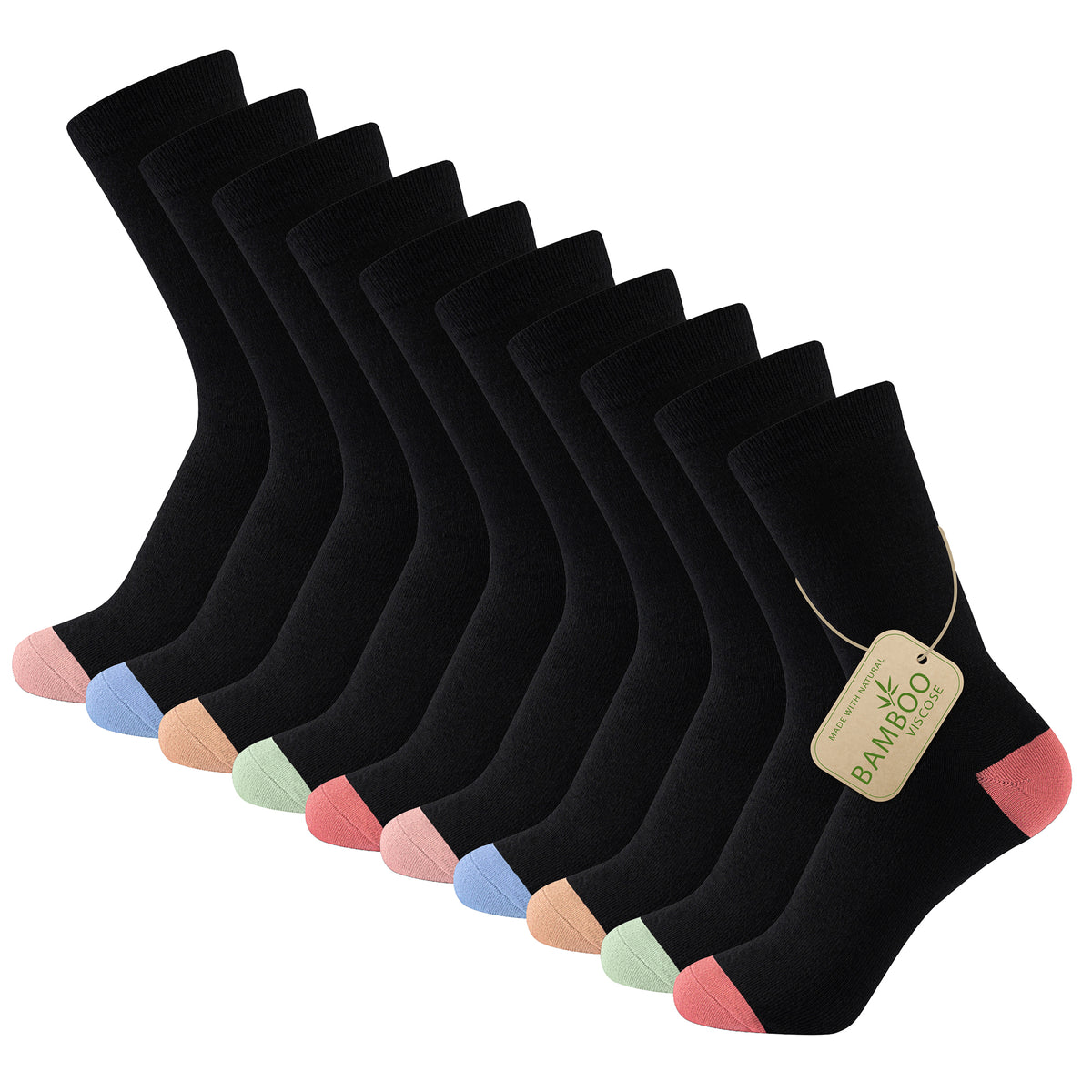 Black - Contast H&T 10 Pack Womens Bamboo Blend Socks