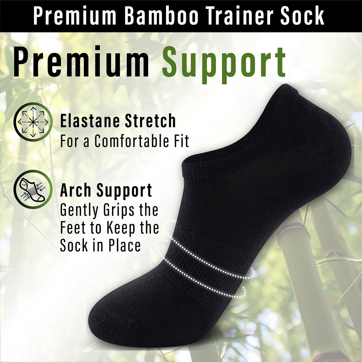 Womens 12 Pack Bamboo Trainer Socks (Black)