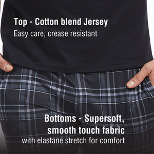 Mens Black Checked  Short Seeve Long Pyjama Set 