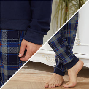 Mens LS Pyjamas Set Blue/Orange Check