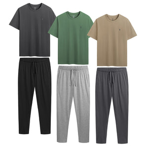 Mens 3PK Short Sleeved Long Khaki/Grey Pyjamas Set