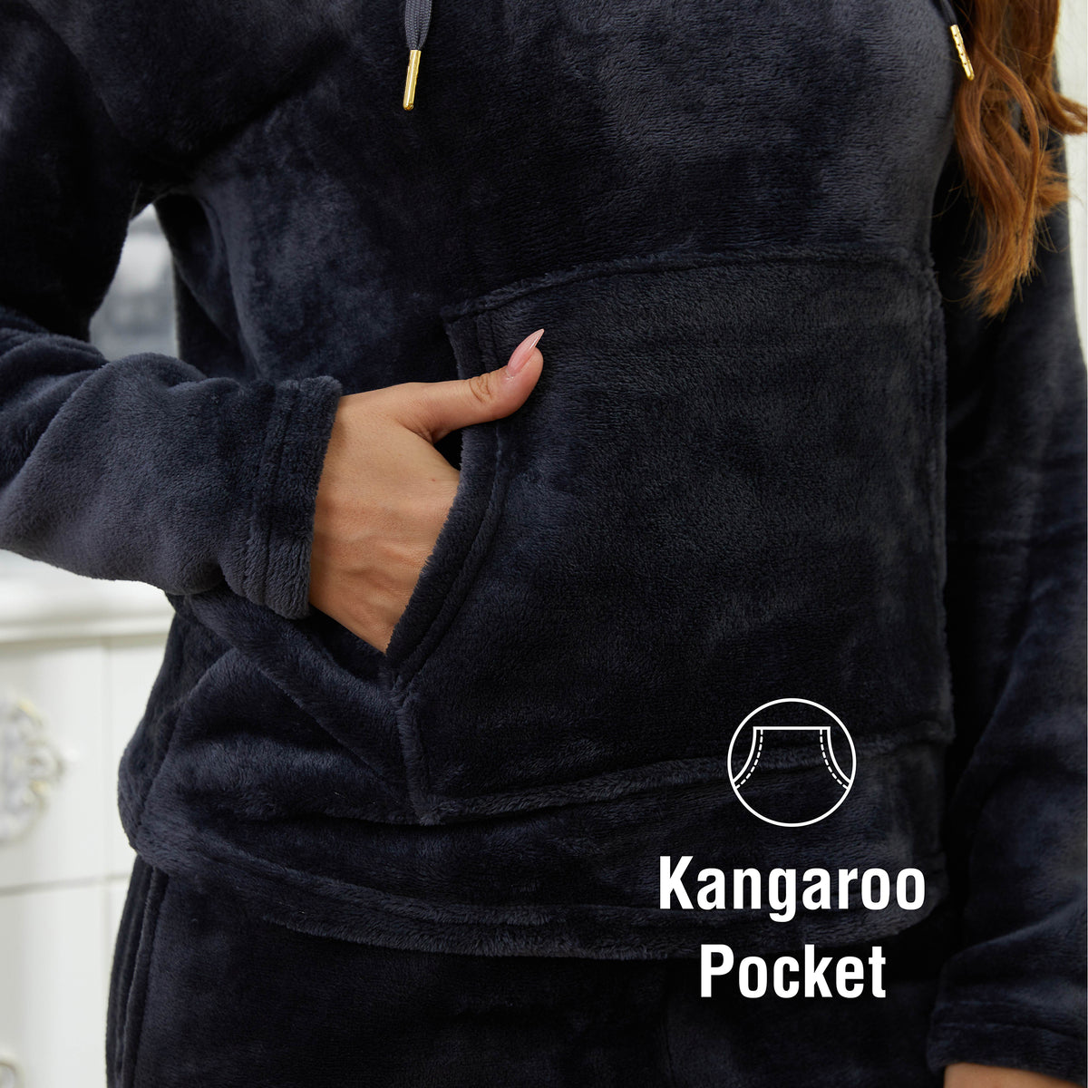 Ladies Charcoal Grey Flannel Fleece Pyjama Set 