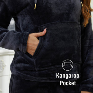 Ladies Charcoal Grey Flannel Fleece Pyjama Set 