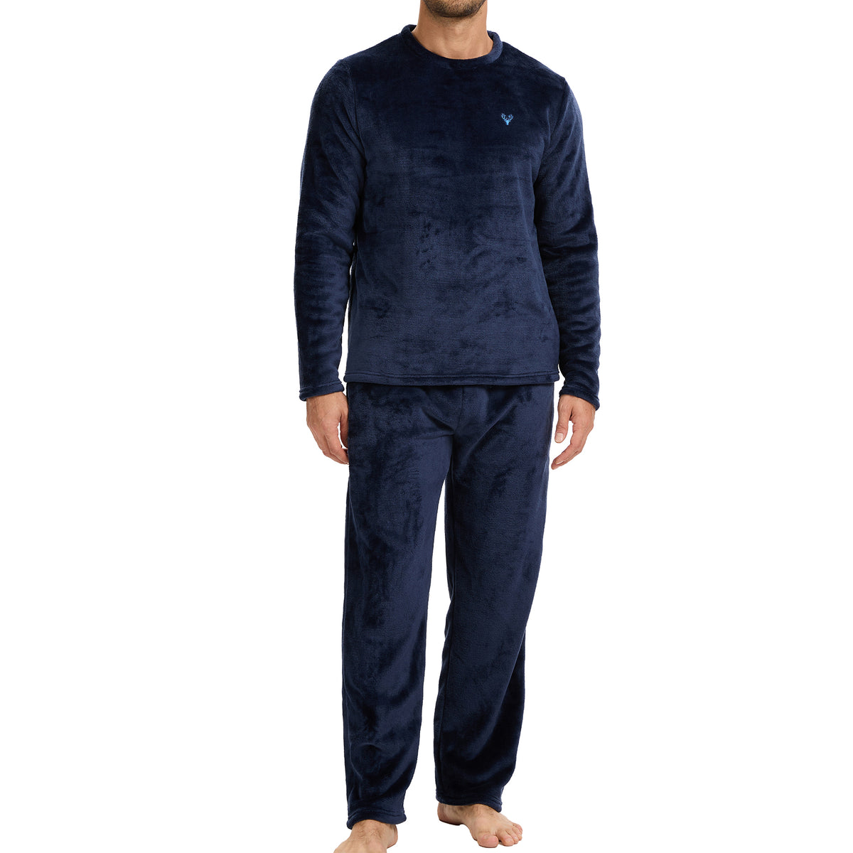 Mens Flannel Fleece Navy Pyjama Set 