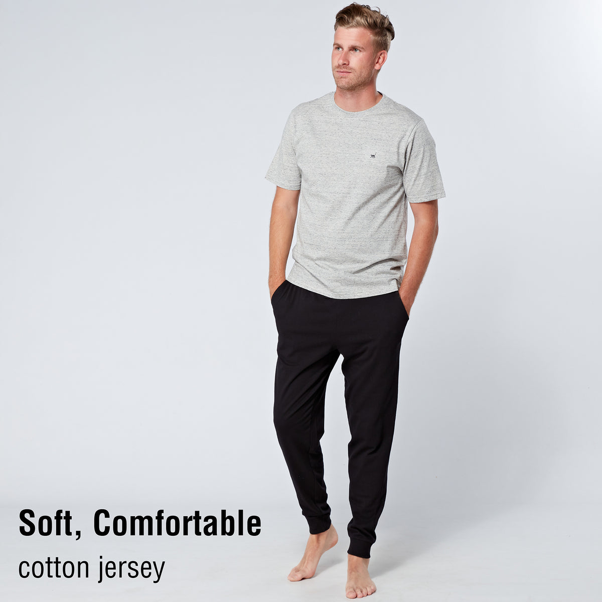 Grey Slub / Black Long Cuffed Pyjama Set
