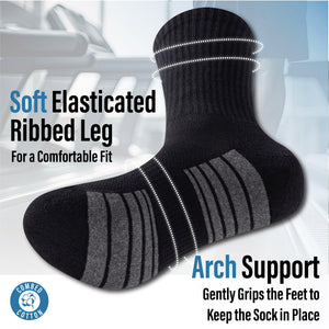 Mens 6 Pack Half Terry Sports Socks (Black Striped)