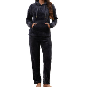 Ladies Charcoal Grey Flannel Fleece Pyjama Set 