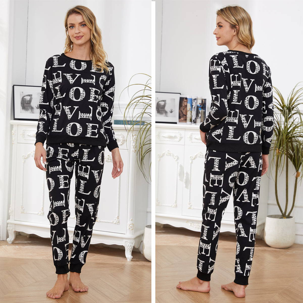 Ladies LS Pyjamas Set Black Type
