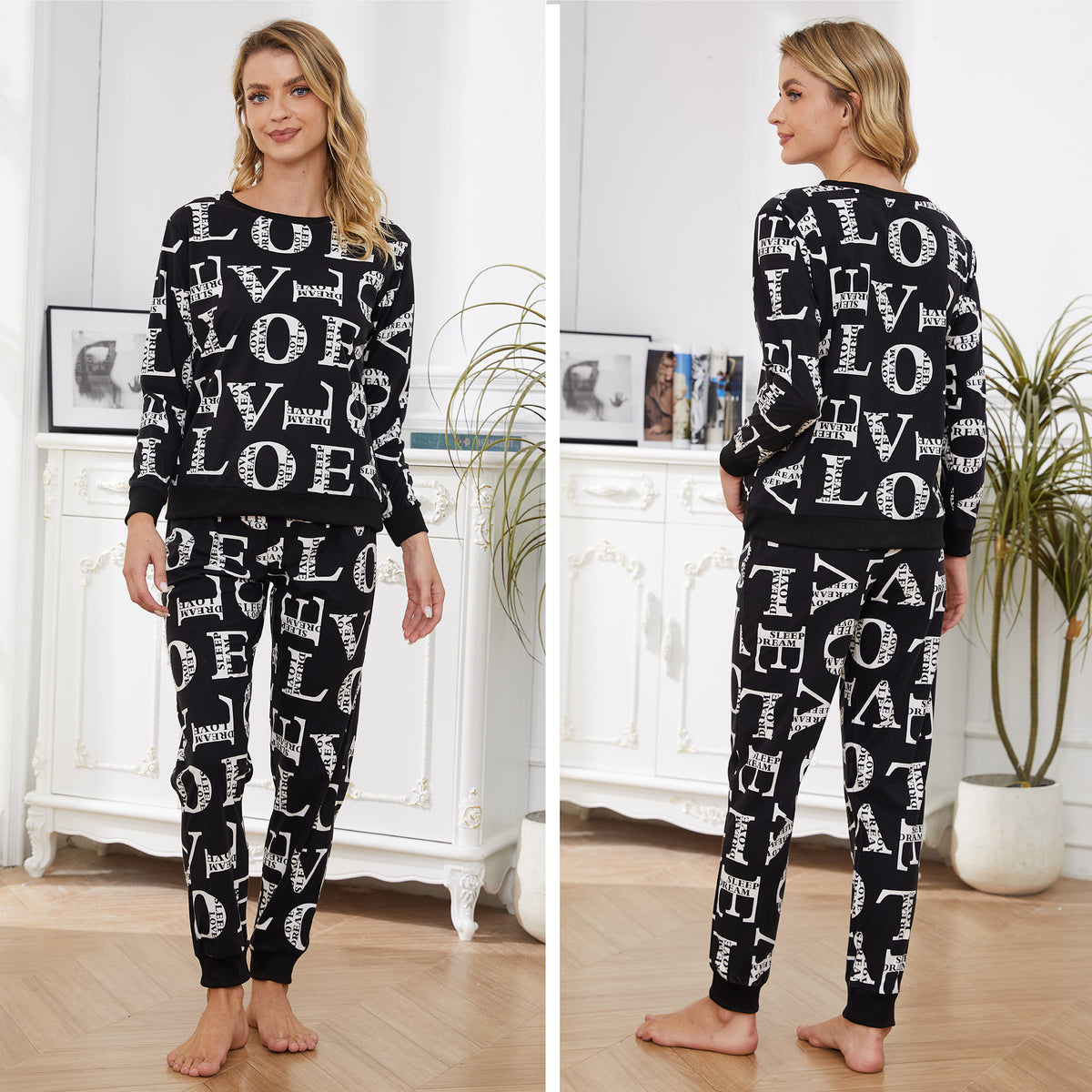 Ladies Cosy Animal Print Pyjamas Set 