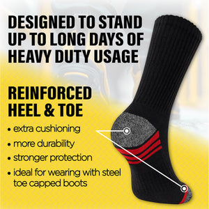 Mens 6 Pack Premium Cotton Blend Contrast Sole Black Work Socks 