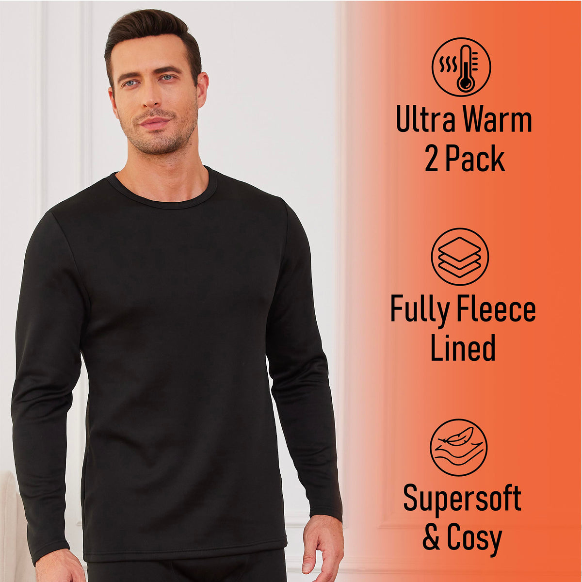 2PK Mens Thermal Underwear Black