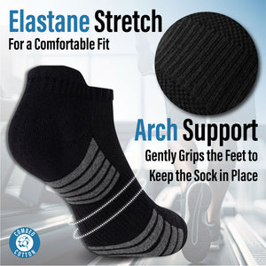 Mens 6pk Striped Half Terry Black Trainer Socks