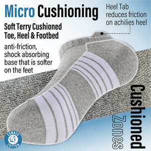 Mens 12 Pack Half Terry Trainer Socks (White/Grey Striped)