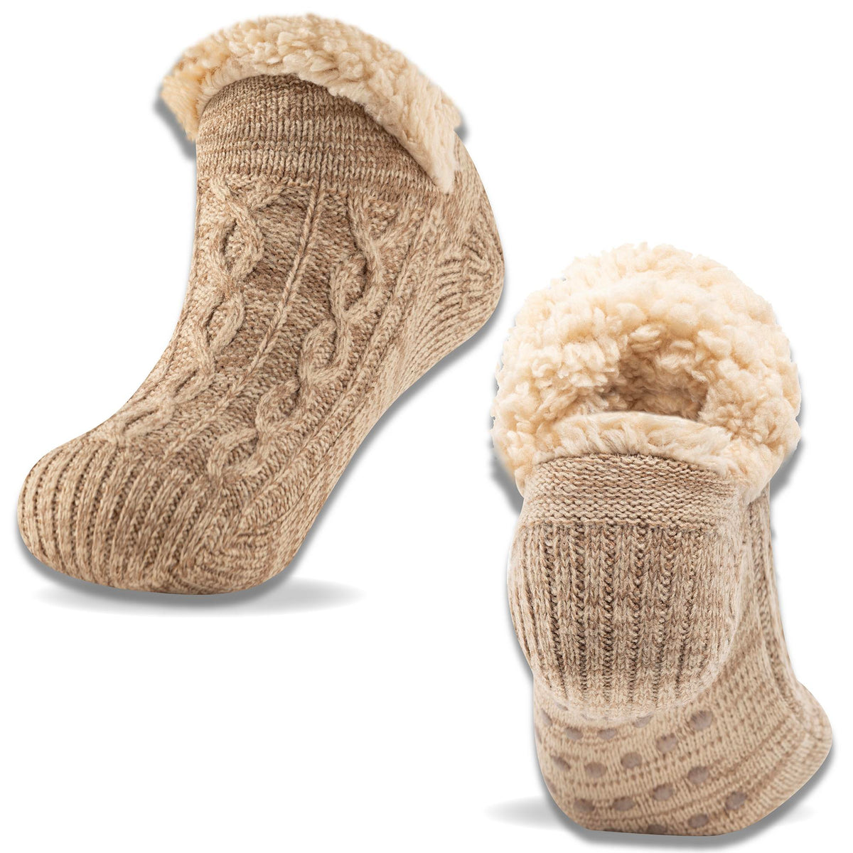 1PK Womens Sherpa Lined Slipper Socks Beige