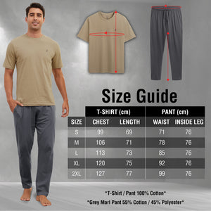 Mens 3PK Short Sleeved Long Khaki/Grey Pyjamas Set