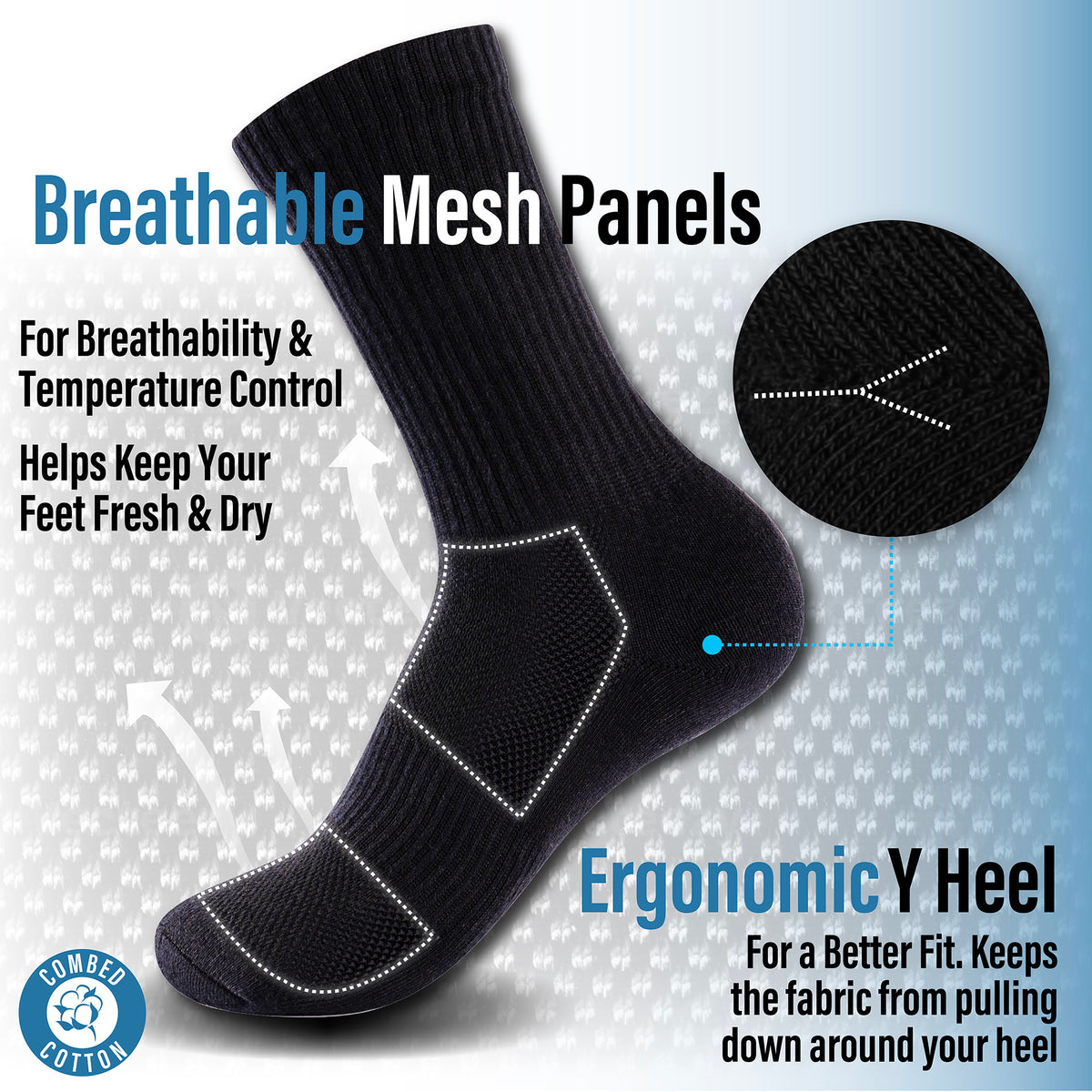 Mens 12 Pack Half Terry Sports Socks (Black)