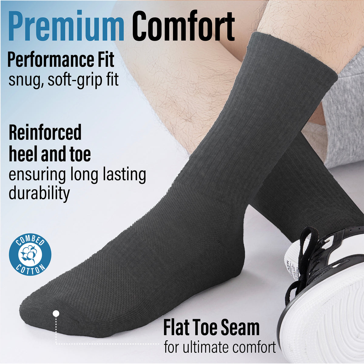 Mens 12 Pack Half Terry Sports Socks (Black)